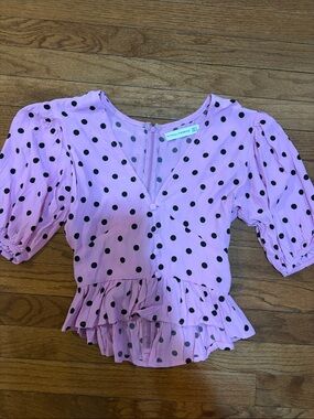 Women’s Pink Polka Dot V-Neck Peplum Top